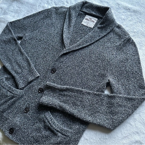 Classic Baggy Heather Gray Cotton Shawl Cardigan - Picture 10 of 11